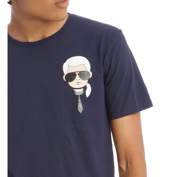 KARL LAGERFELD Blue Men's Caricature Logo Tee | S - Picture 3 of 4
